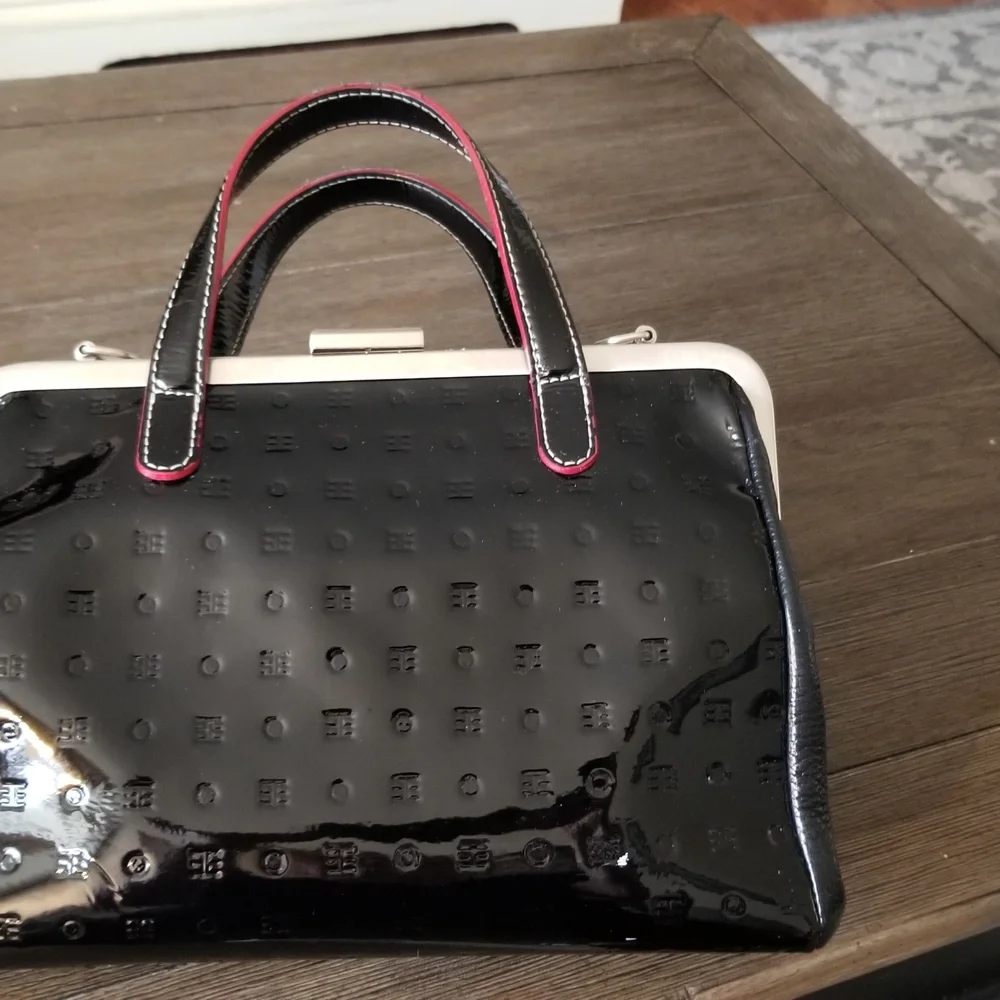 Arcadia Black Patent Leather Satchel with Top Handles & Removable Shoulder Strap